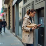Femme devant un casier Vinted Go hors service affichant une erreur sur écran tactile en ville